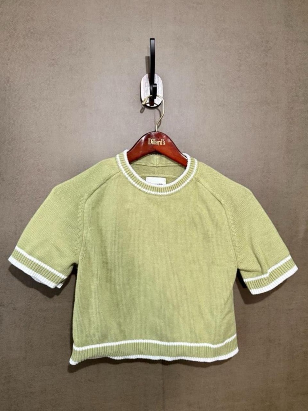 Abercrombie & Fitch Light Green Knit Crop Top with White Trim